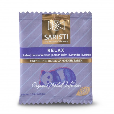 Relax organic herbal infusion bag SARISTI, front view