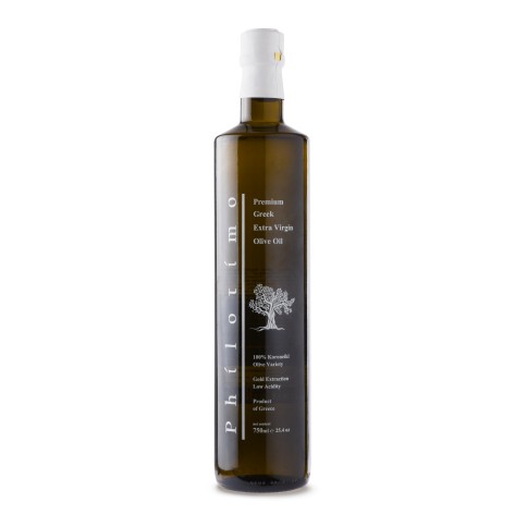 Huile d'olive extra vierge "Koroneiki" 750ml Philotimo bouteille vue de face