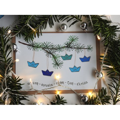 Christmas cards Paper Greek ships AHGB, front view