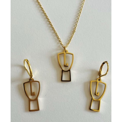 18k Gold plated pendant and earrings - Cycladic Face A FUTURE PERFECT