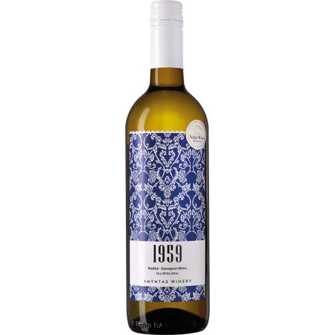 1959 dry white wine PGI Florina 75cl Amyntas winery, front view