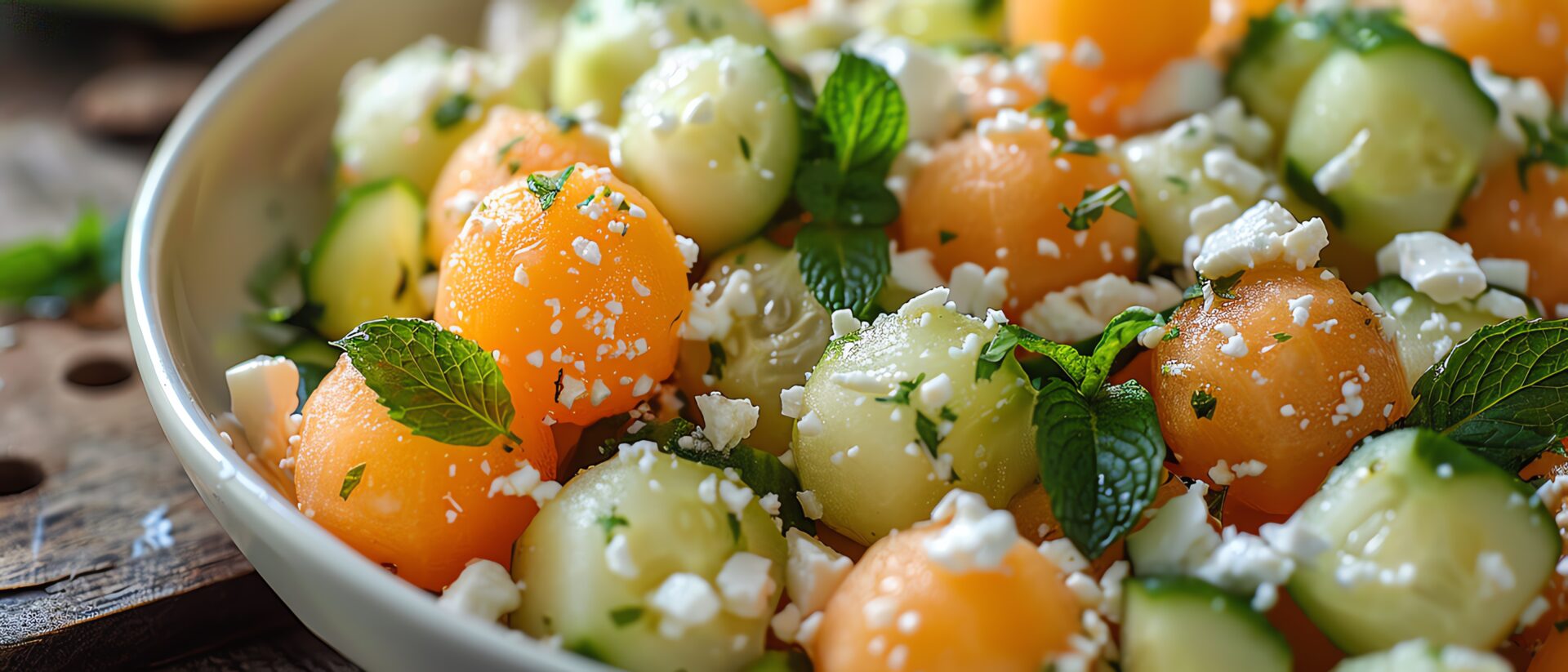 Cucumber, melon and feta salad